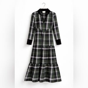 Tuckernuck Dark Green and Black Plaid Long-Sleeve Midi Dress